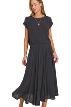 Zenana Crop Tee and Pleated Skirt Set Woven Crinkle Gauze Black Two-piece BLACK 4f4caa47-d84e-46b3-956b-6972f695c8de-Max-Origin Trendsi