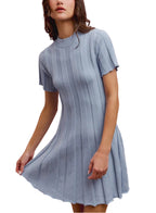 SO ME Wide Rib Short Sleeve Sweater Knit Mini Dress Women’s Stretch S-L