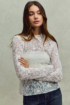 SO ME Womens Blouse Lace Off White Long Sleeve 3d Effect Floral Layering Top 4f56a7907da44a0eb61639f034b8104b-Max-Origin Trendsi