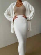 Outfit Set Women Knit Cardigan and Skirt Acrylic 2 Pcs Pocketed Long Sleeve Cream One Size 4f588931-fe3f-4237-8472-8622a6552bfd-Max Trendsi