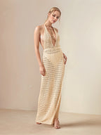 Cover-Up Dress Hollow Out Halter Neck Backless Sexy Side Slit Knit 4f6a00f3-7465-4347-bf31-3b0848134702-Max Trendsi