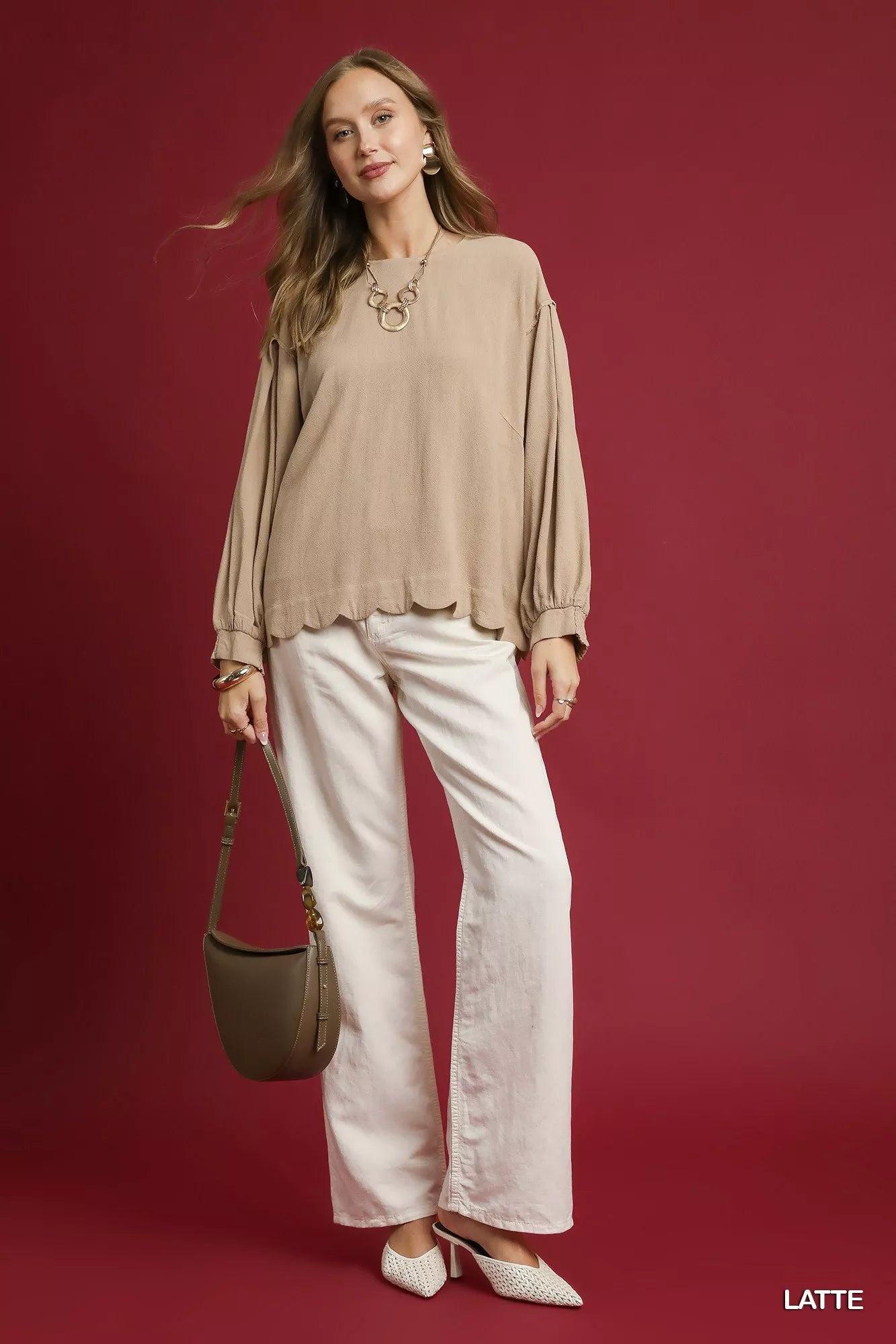 Umgee Linen Blousec Latte Brown Scallop Hem Long Sleeve Womens Top 4f81905f-9f87-4fa7-98f0-a21129dcdce5-Max-Origin Trendsi