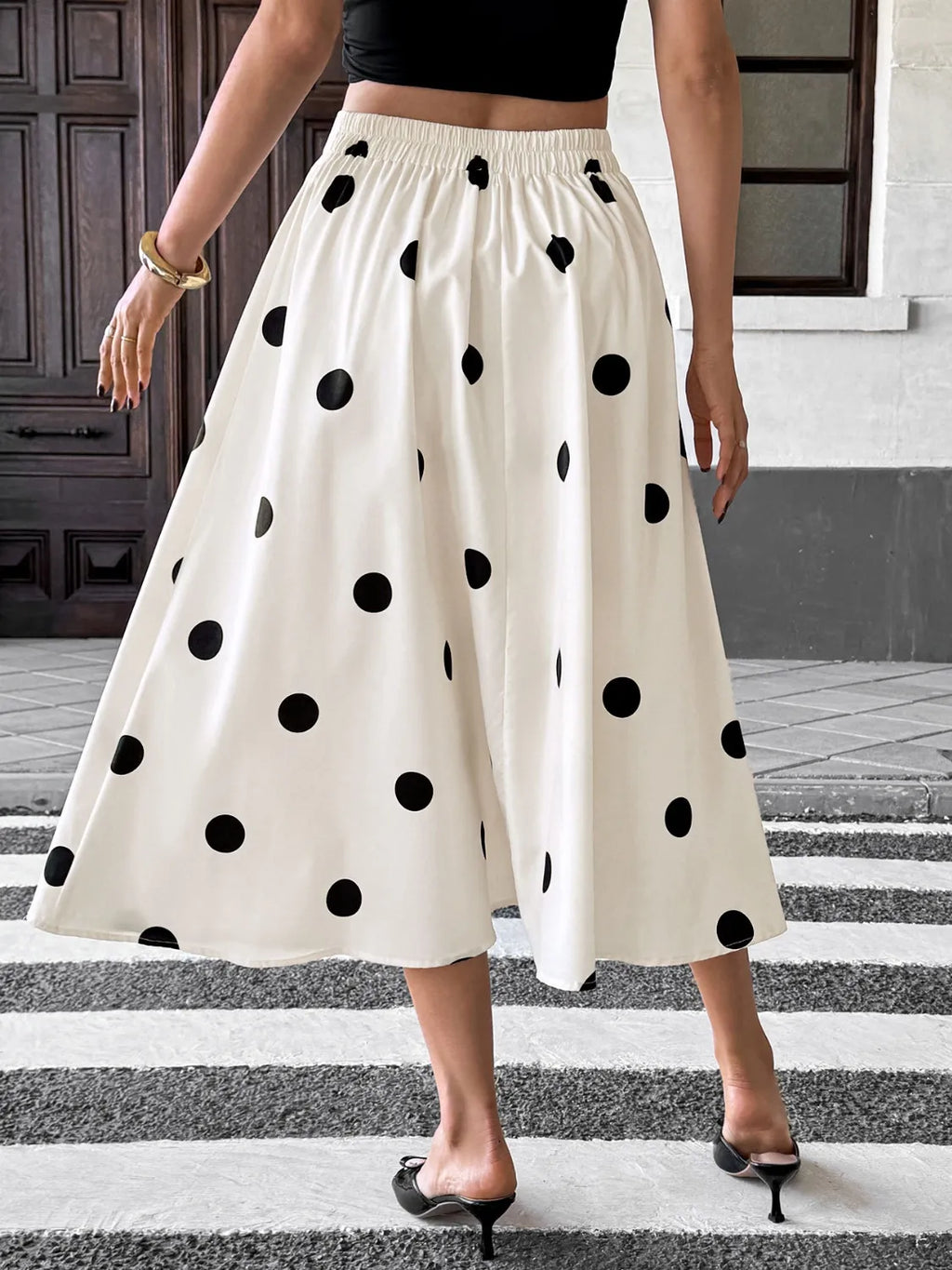 Midi Skirt Polka Dot Cream Button Front Ruffled High Waisted 4f8647aa-1f9f-48f1-9192-ed7fbc0969ea-Max-Origin Trendsi