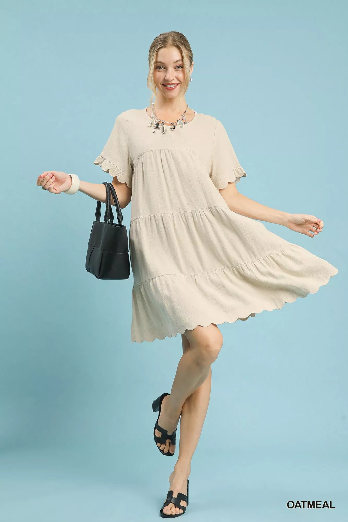 Umgee Linen Tiered Babydoll Dress with Ruffle Sleeves 4f87025d-f969-4bb5-8a10-4528d48ca125-Max-Origin Trendsi