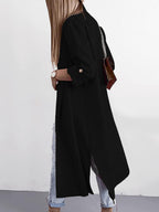 Trench Coat Slit Open Front Roll-Tab Sleeve Outwear 4f8bd7b0-88fd-4151-a23c-9f9e9c19edbe-Max Trendsi