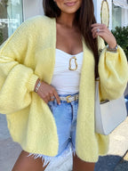 Women's Cardigan Yellow Oversized Open Front Long Sleeve Lightweight Knit 4f91f47dfa1443afb849675524f9b521-Max-Origin Trendsi