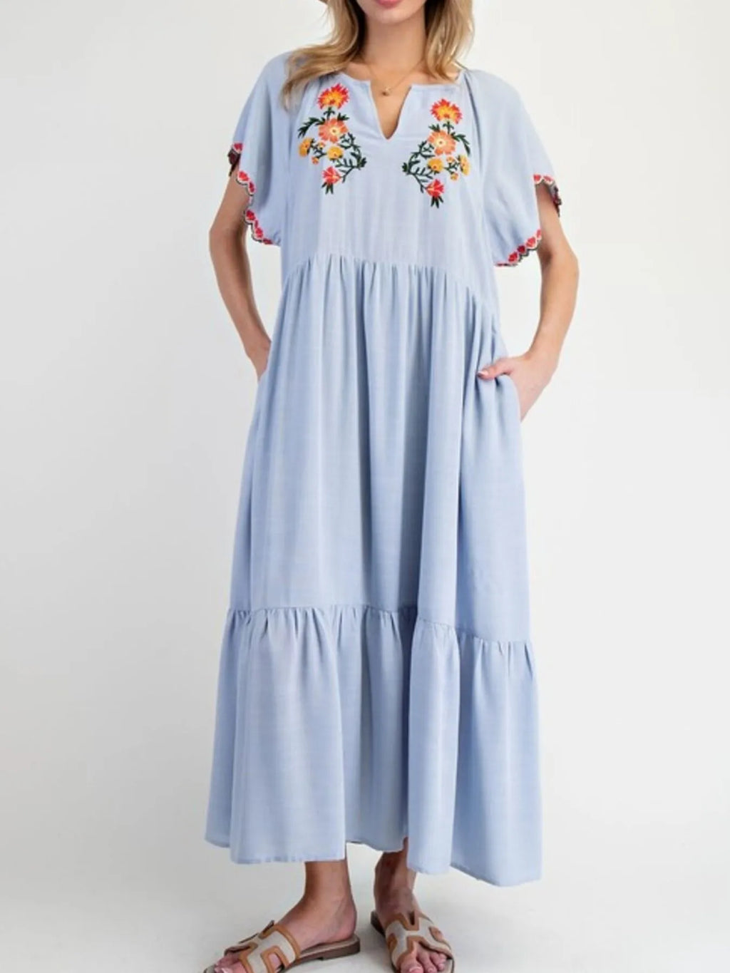 Midi Dress Floral Embroidered Notched Flutter Short Sleeve Ruffled Oversized 4f9a3568-1fff-49cb-8134-e3b599fe5fd9-Max-Origin Trendsi