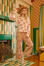 BiBi Womens Knit Top Floral Print Washed Waffle Thermal Blouse 4f9f495de2184b9093f87a1085e87be3-Max-Origin Trendsi