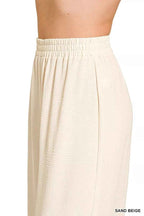 Zenana Woven Airflow Elastic Waistband Pants