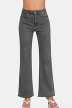 Zenana Women Bootcut Jeans Dark Gray Acid Washed Frayed Hem Denim Pants Dark Gray 4fa9dbfc-b6f2-4b71-96c2-6e7427fd6ea6-Max Trendsi
