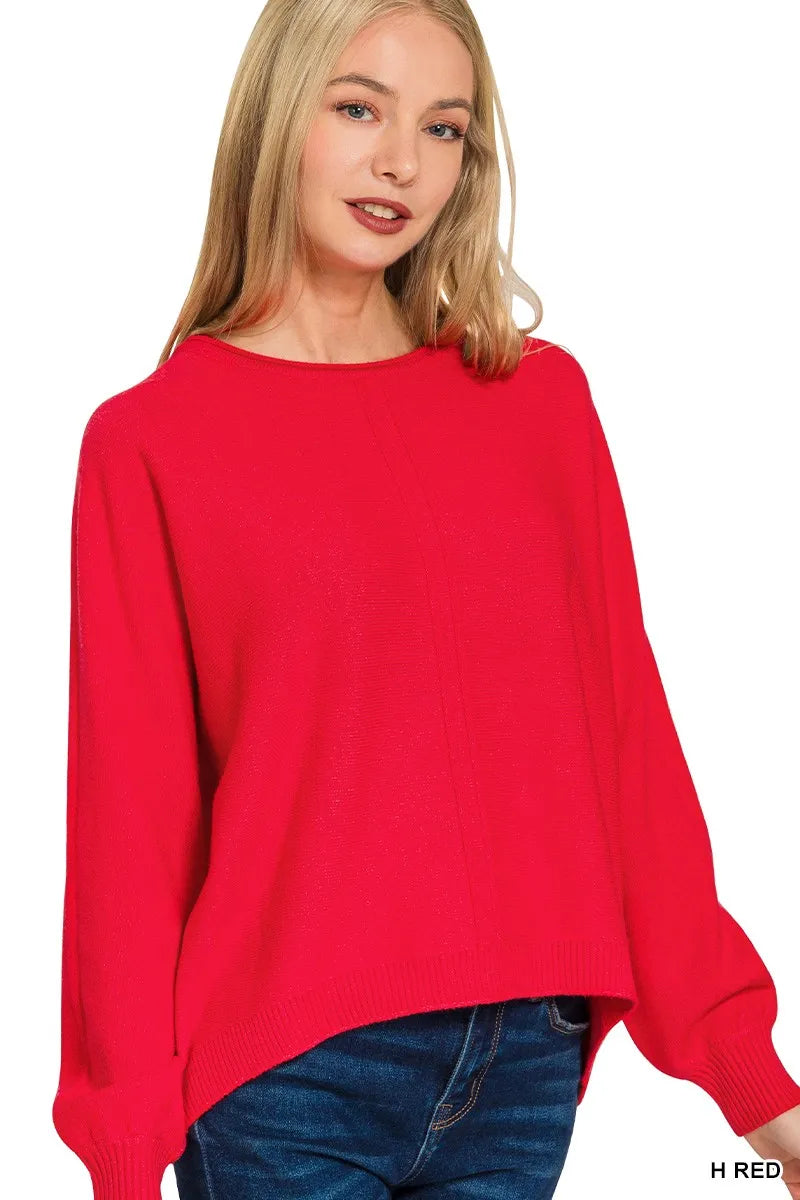Zenana Sweater Hot Red Viscose Front Seam Round-Neck Ribbed Pullover H RED 4fb87370f94640ba8e7d4e933656b4b5-Max-Origin Trendsi