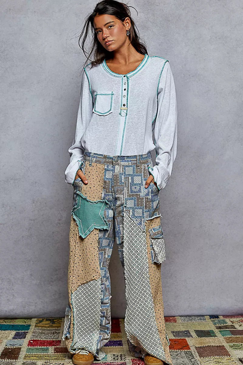 POL Womens T-shirt Round Neck Long Sleeve Top with Contrast Stitching Off White 4fe6754f-110a-4687-b782-294d574a532e-Max-Origin Trendsi