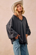 BiBi Womens Sweatshirt Ash Black Mineral Washed French Terry Oversized Top 4ff128791f7540989b6c3225cc34377b-Max-Origin Trendsi