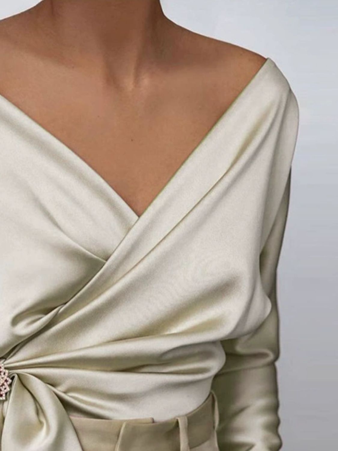 Women's Satin Blouse Surplice Cold Shoulder Long Sleeve Bow Tied Top 4ffa961f-de3b-4e44-9de1-76a5f604da34-Max Trendsi