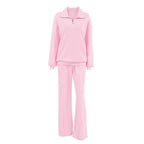 Women 2PC Outfit Set Quarter Zip Long Sleeve Top Pants Set Casual Lounge