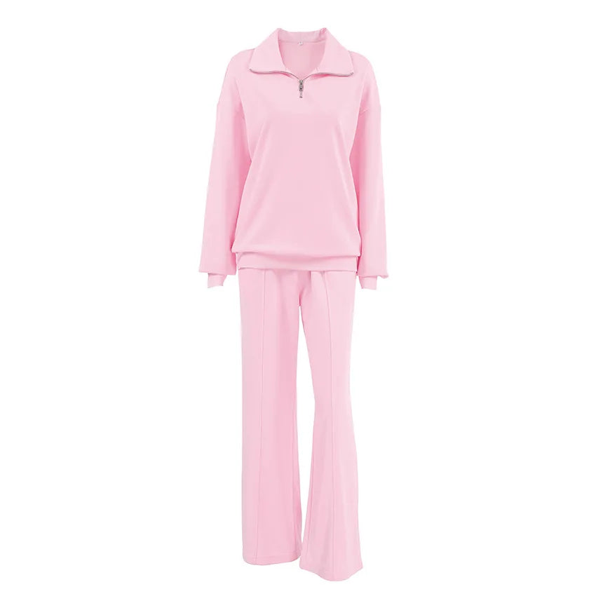 Women 2PC Outfit Set Quarter Zip Long Sleeve Top Pants Set Casual Lounge