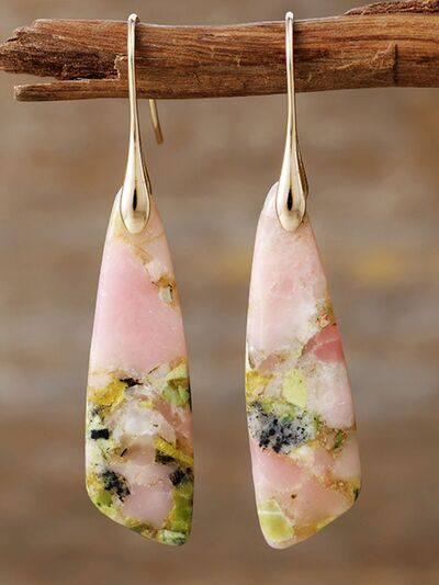 Geometric Dangle Earrings 14K Gold-Plated Colorful Natural Stone Pink Yellow Gold One Size 5001664b-2401-4b8d-bdbd-2685e6daf9c4-Min Trendsi