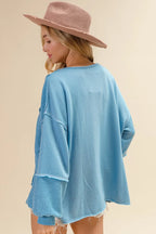 BiBi Women's Sweatshirt Oversized Pocket Front Blue Long Sleeve Top 500712072faa43f4a40675beb2ee0480-Max-Origin Trendsi