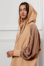 BiBi Women's Hoodie Taupe Half Zip French Terry with Kint Sleeves 5007c5dd42cd4bd09e033a5ae8efbf29-Max-Origin Trendsi