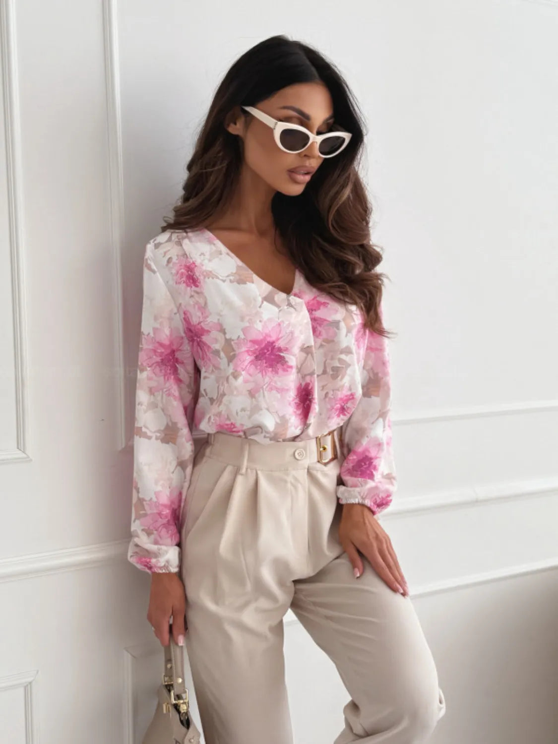 Floral Blouse V-Neck Long Sleeve Women Elegant Top 50084f6c-8b88-41f5-acdb-88652022fa61-Max-Origin Trendsi