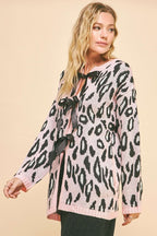 Davi & Dani Leopard Cardigan Ribbon Tie Front Loose Fit Cotton Blend Sweater 5008ae32-c761-4c50-9040-708c2853e166-Max Trendsi