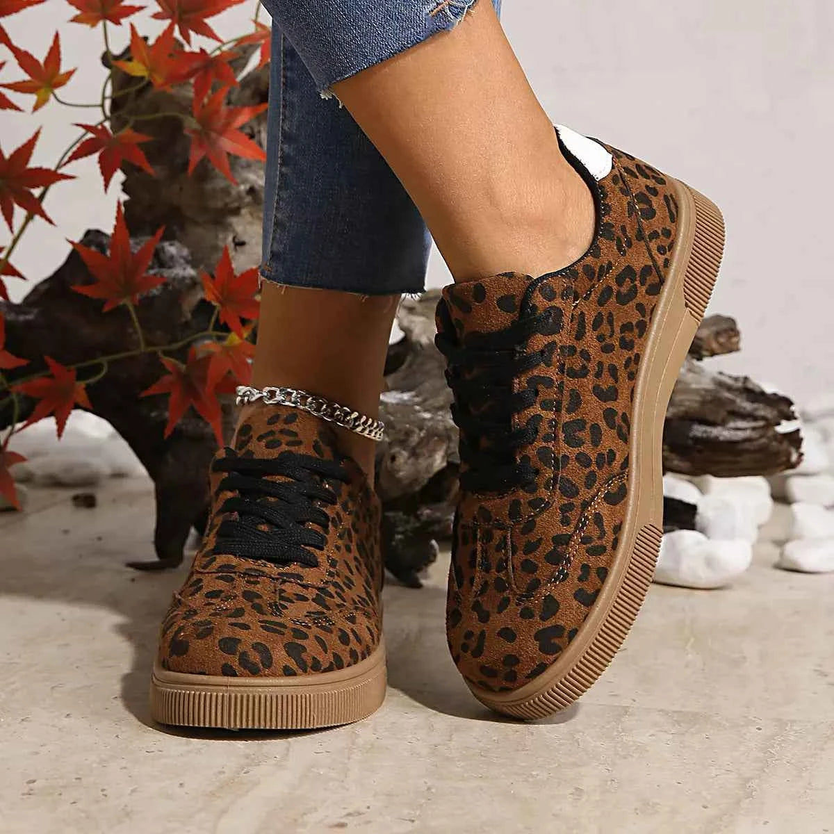 Women Sneakers Leopard Suede Lace Up Flat Shoes 500a0325a1734075ac542e61cb7cbbe2-Max-Origin Trendsi