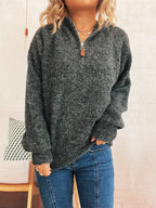 Women's Sweater Quarter Zip Hooded Ribbed Hem Long Sleeve Knitwear 501d47775b6b41c5a86c1f499ef29c18-Max-Origin Trendsi