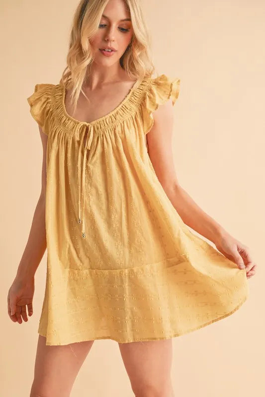 Aemi+Co Mini Dress Ruffled Cap Short Sleeve Cotton Tunic Smocked SUNSHINE 501e9150b79a4e8b868476e0128cd21a-Max-Origin Trendsi