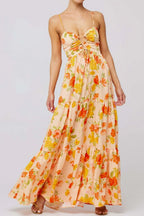 Maxi Dress Floral Print Tie Front Cutout Tiered Ruffle Party Dresses Sherbet 501f9257-5fee-416a-8635-3d58e4221612-Max-Origin Trendsi