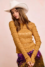 BiBi Womens Flower Lace Top Ruffles Detail Mustard Mardi Gras Color 50356372012c45658211fb2989039e86-Max-Origin Trendsi