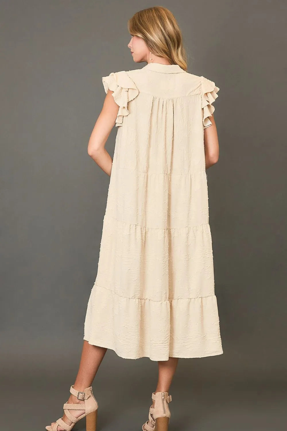 Umgee Midi Dress Cream Tiered Floral Burnout Ruffle Short Sleeve 50499f92-fb22-4e9c-9989-5c86c1bbb4d7-Max-Origin Trendsi