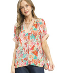 Umgee Mix Boho Printed V-Neck Top Women’s Boho Blouse Casual S-L