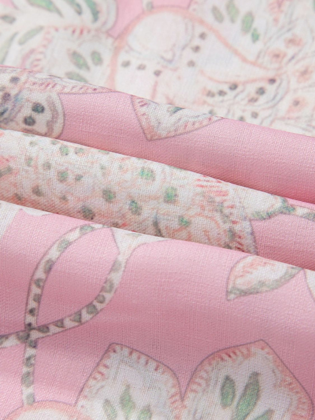 Floral Blouse Ruffle Tie Neck Puff Short Sleeve Blush Pink Top 505ca912-49df-418f-9c9d-13a99cef2af0-Max Trendsi