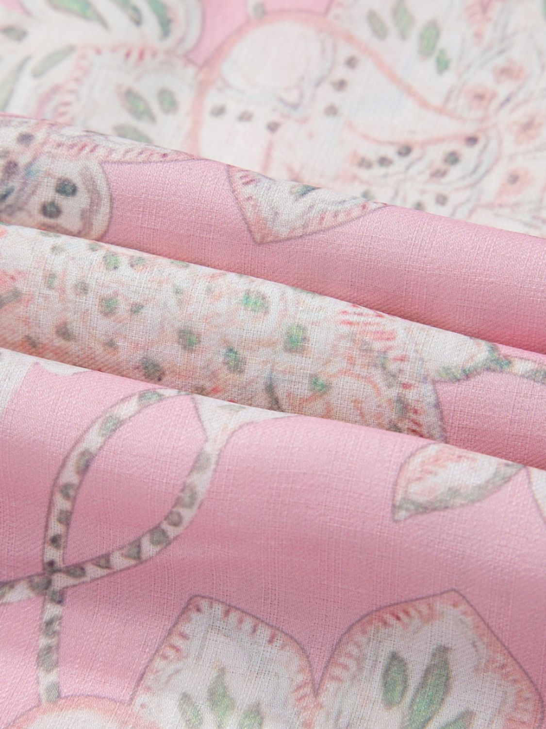 Floral Blouse Ruffle Tie Neck Puff Short Sleeve Blush Pink Top 505ca912-49df-418f-9c9d-13a99cef2af0-Max Trendsi