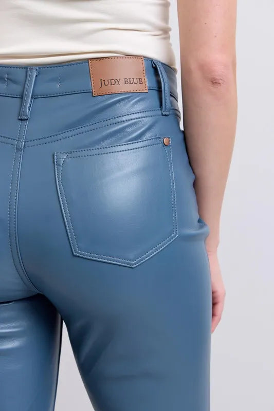 Judy Blue Faux Leather Blue Bootcut Pants High Waist Tummy Control 5060803f704d43aeb899c3a56fbcae1d-Max-Origin Trendsi