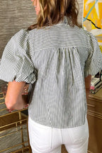 Women's Shirt Striped Ruffle Short Bubble Sleeve Mock Neck 50697b5e-5828-4982-8dd4-7232a57ae1d6-Max-Origin Trendsi