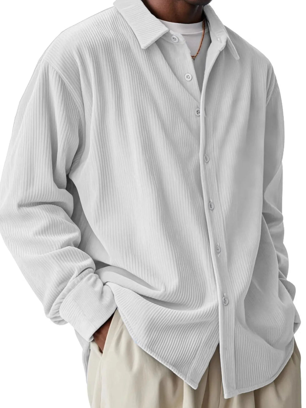 Men's Corduroy Shirt Textured Buttoned Long Sleeve Ribbed Oversized Top S-4XL White 5078b864-3689-4d60-a4bf-5baf437a8d1d-Max-Origin Trendsi
