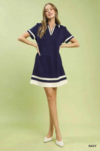 Umgee Striped Contrast Short Sleeve Shift Dress