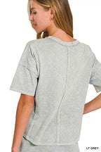Zenana Activewear Set Halo Snow Washed Light Gray Short Sleeve Tee and Shorts 50821dcf4c1b4868a671728afe6f5431-Max-Origin Trendsi