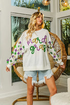 BiBi Womens Pullover Off White Fleur De Lis Sleeve Mardi Gras 5083c3892299456ab4d0b6c5ab8d204a-Max-Origin Trendsi