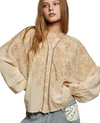 POL Embroidered Long Sleeve Washed Button-Down Shirt