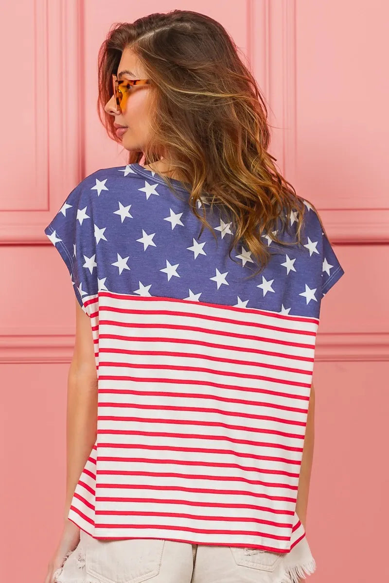 BiBi Cotton T-shirt US Flag Star Rpinted with Stripe Combo Top 508e0bf115e849faad0a413d4bffcdba-Max-Origin Trendsi