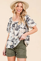 Lime 'N' Chili Blouse Black Floral Print Lace Trim Puff Short Sleeve BLACK COMBO 509017da610b43ecb882c8f3ae29f5a1-Max-Origin Trendsi