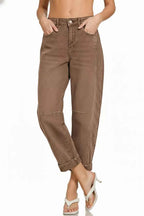 Zenana High Rise Barrel-Leg Cropped Jeans