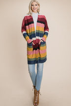 BOMBOM Cardigan Color Block Striped Open Front Long Knitwear 5099be3d-de30-449c-a7b1-14fe25f9c800-Max Trendsi