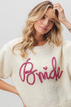 BiBi Metallic Letter Short Puff Sleeve Hairy Sweater 50ac47a68a75461f85d952885721db37-Max-Origin Trendsi