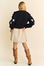 Davi & Dani USA Cardigan Black Floral Embroidery Button Down Sweater 50b7db08-3f4f-49c6-b4a5-079019dd5847-Max Trendsi