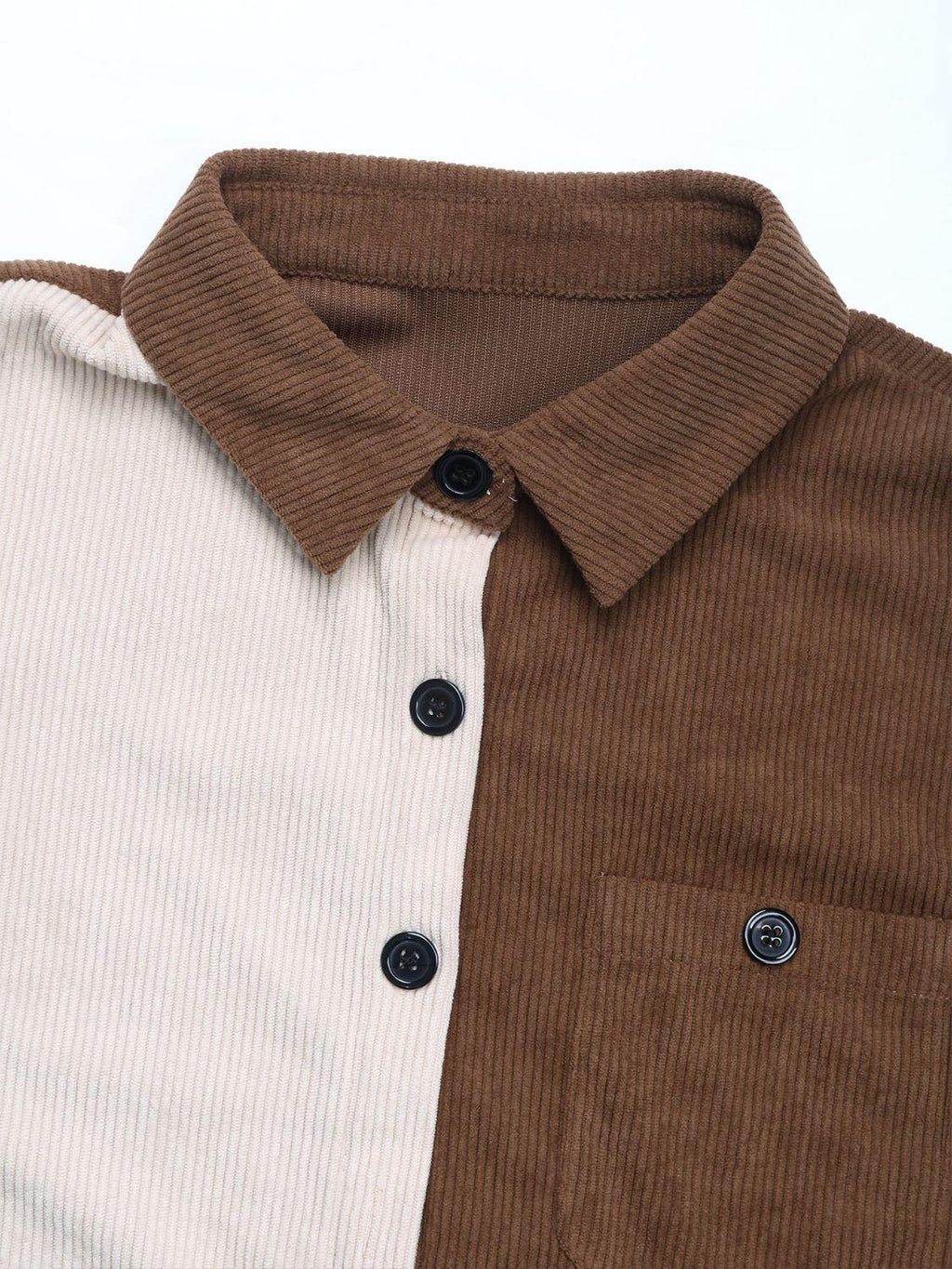 Perfee Pocketed Contrast Collared Neck Long Sleeve Shirt 50c67af0-d63c-4316-b79d-e70b0a3e665e-Max Trendsi