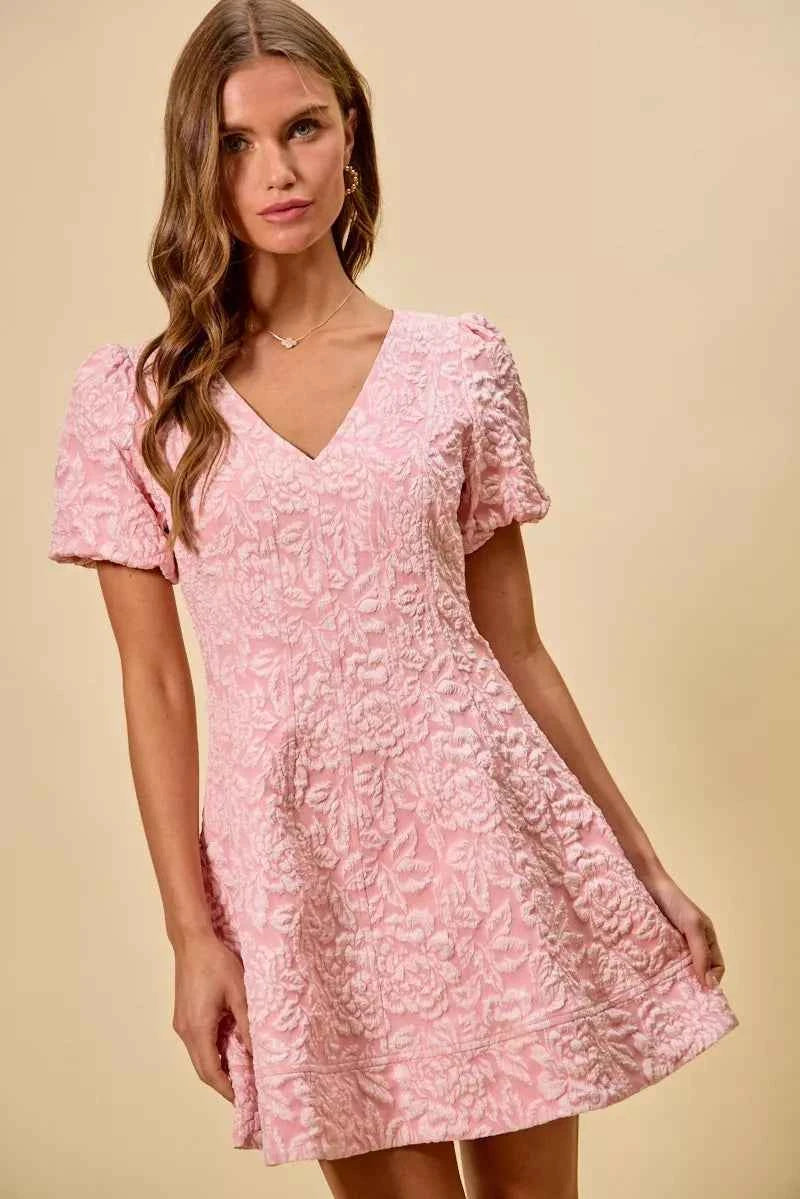 SO ME Mini Dress Floral Jacquard Blush Pink Fit And Flare Daily 50db0e9d21d448cbaafa21605ff8c89c-Max-Origin Trendsi