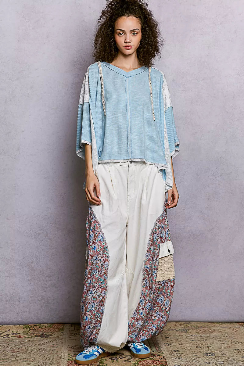 POL Women Blouse Hoodie Top with Lace Detail Short Sleeve Powder Blue 50de28fc-277b-4e0a-b35d-c687eb36235b-Max-Origin Trendsi